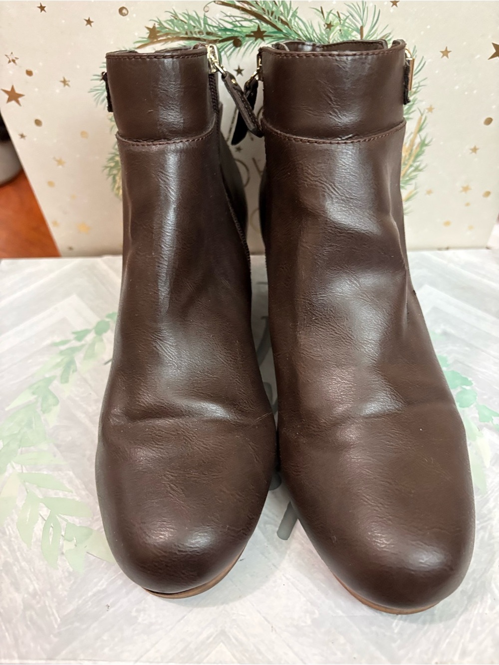 Dr. Scholl's Brown Faux Leather Ankle Booties with Side Zip
